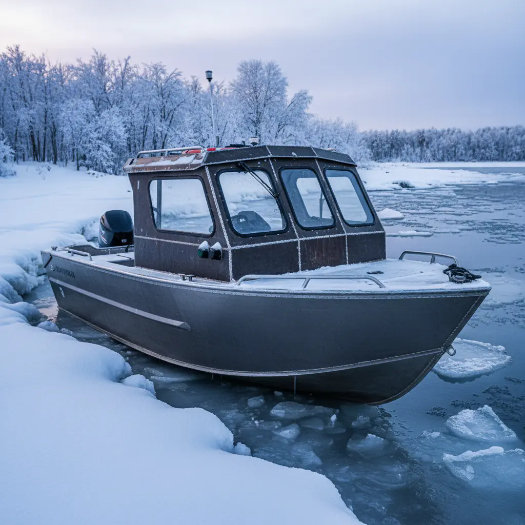 Winterized fishing boat with cabin