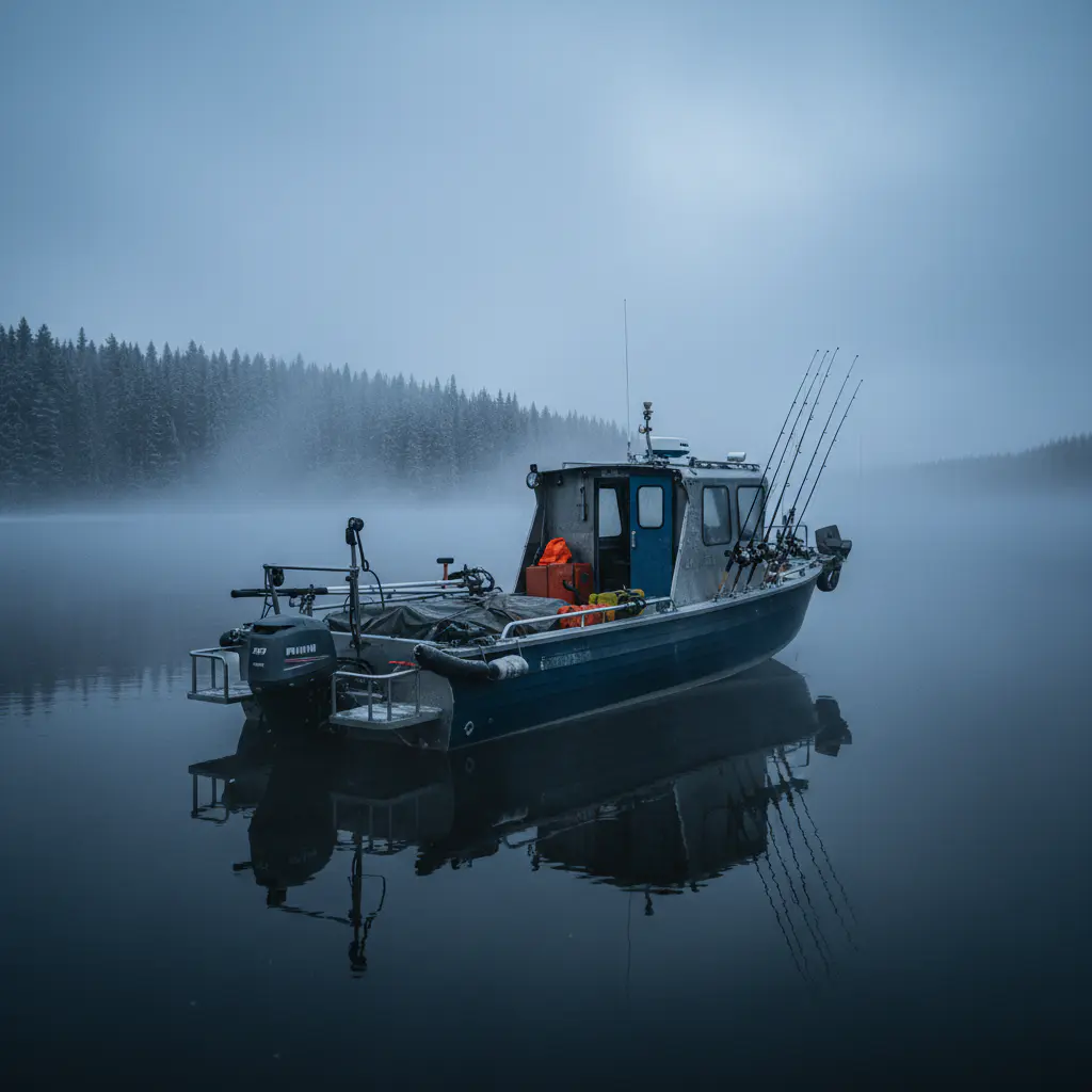 Fishing boat equipped with winter gear