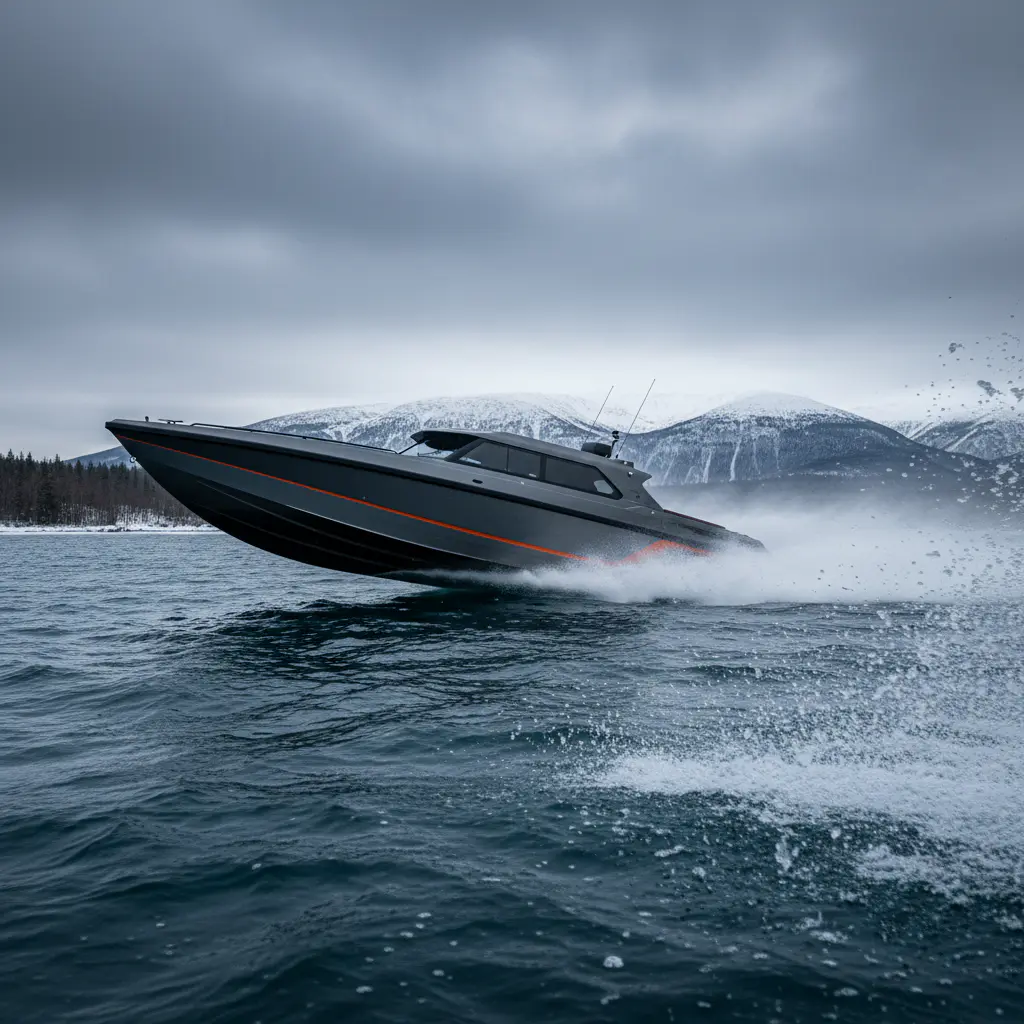 Sport boat in icy water