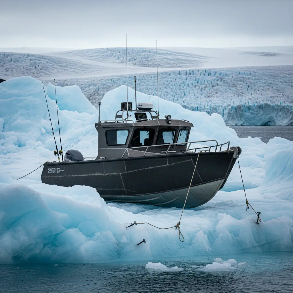 Compact boat near ice floe