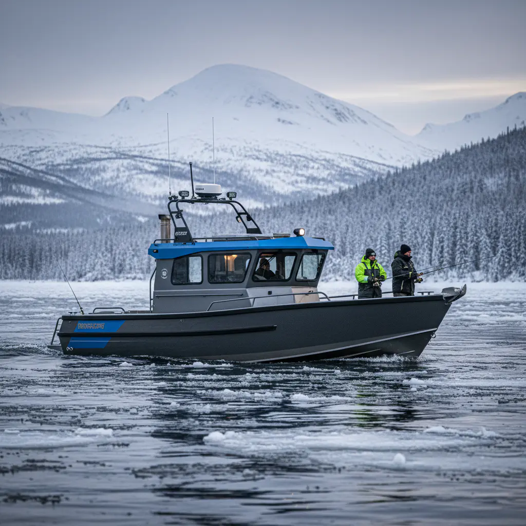 Premium cabin boat with snow